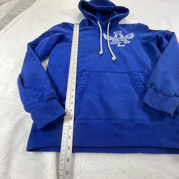 American Eagle Outfitters Mens Y2K Hoodie Sweatshirt XS Blue Patch Logo Preppy - Picture 9 of 12